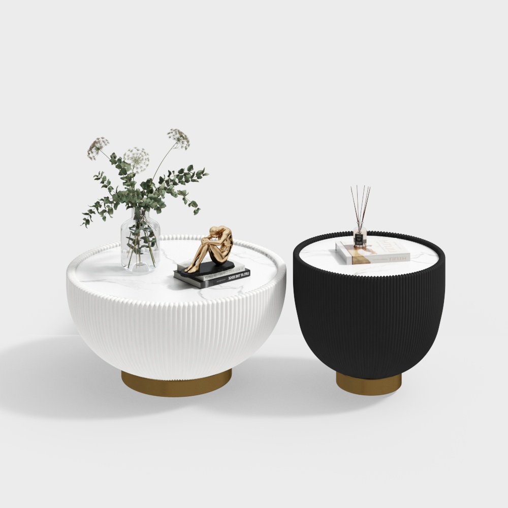 Streamlined Round Table 3D Model – Marble Top & Gold Base