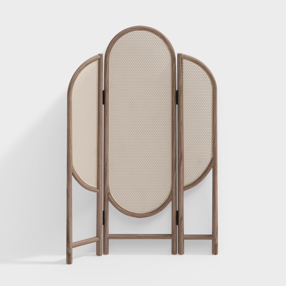 Elegant Curved Screen 3D Model – Wooden Woven Design