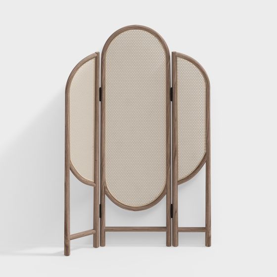 New Chinese Style Rattan Screen 3D Model in Golden Finish