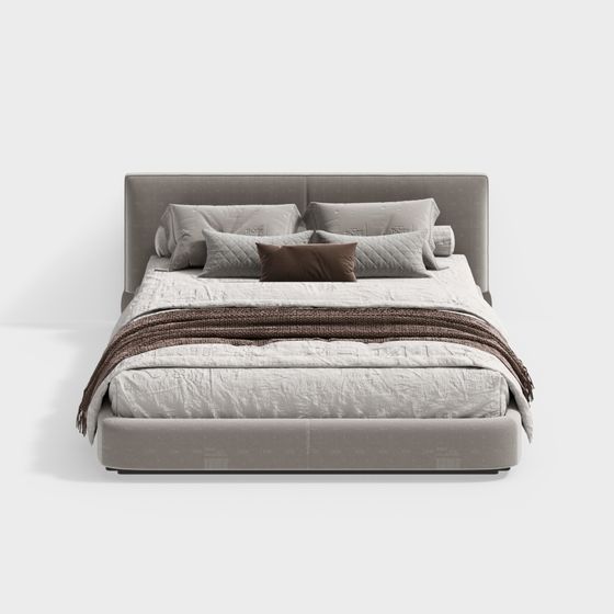 Elegant Gray 3D Bed Model for Modern Interiors