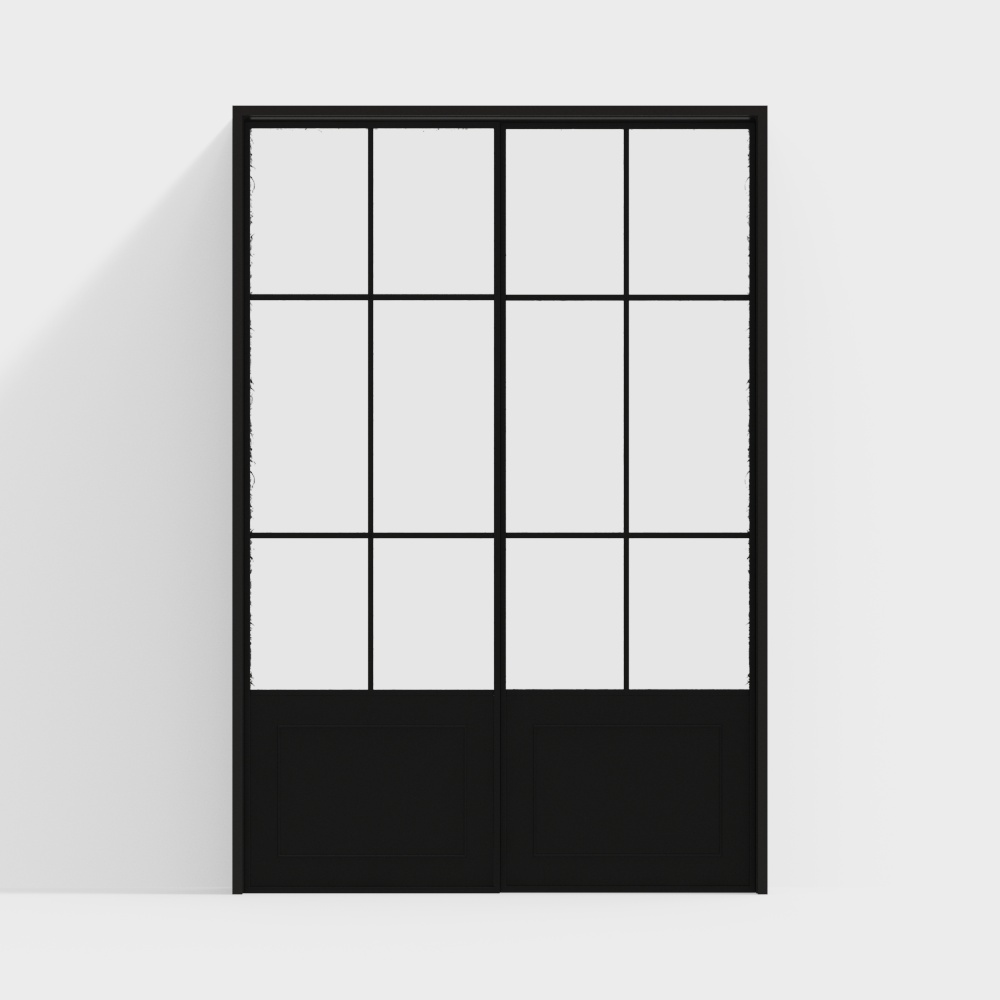 Industrial Style Double Door 3D Model – Black Metal Frame
