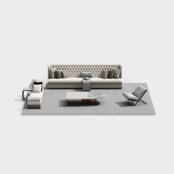 Elegant Low-Polygon Sofa Set 3D model for Modern Spaces