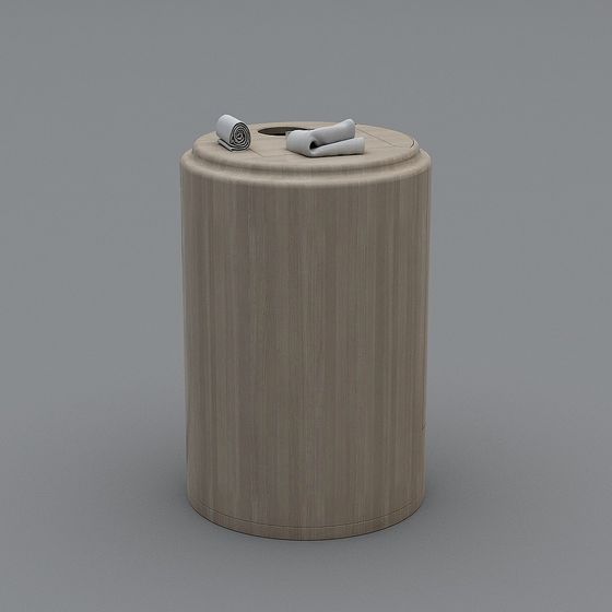 Low-Poly Round Wood Trash Bin 3D model