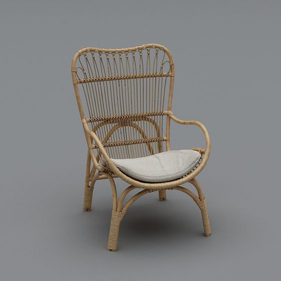 Natural Rattan Armchair 3D model for Interior Design