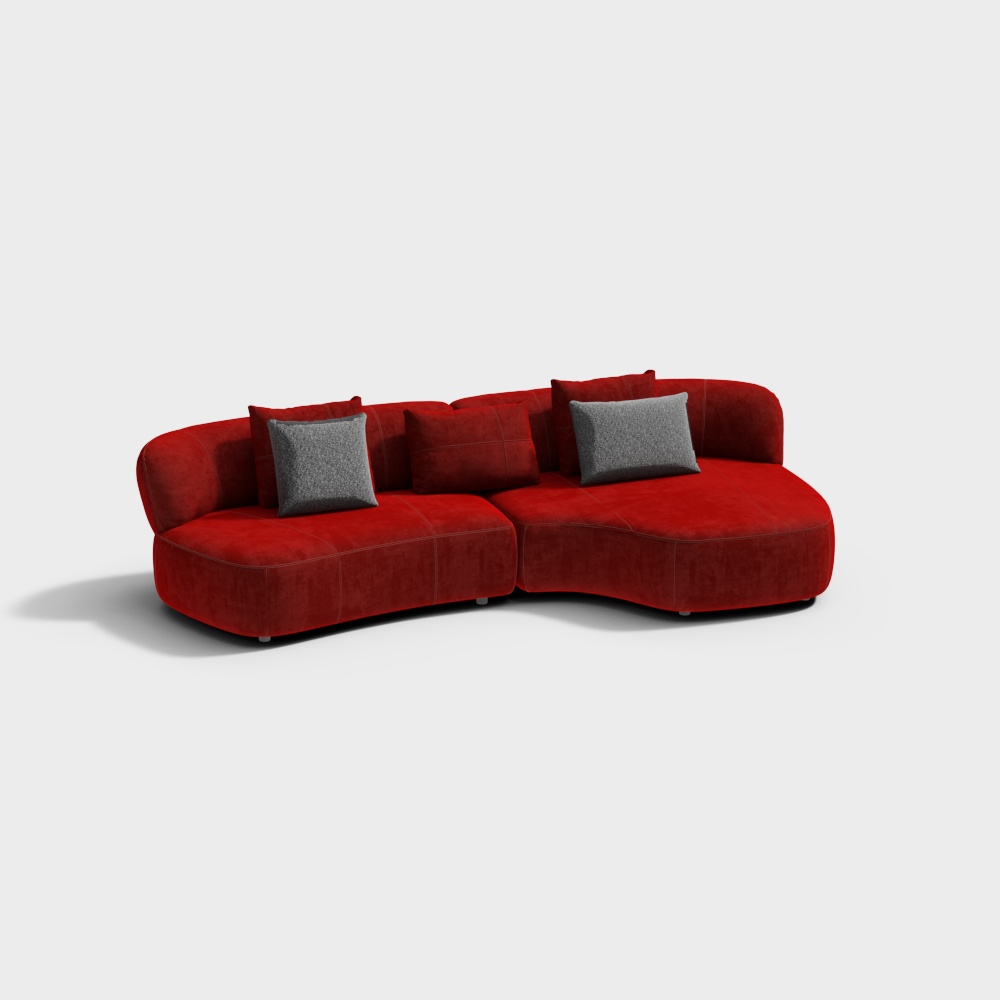 Stylish Red Velvet Sofa 3D Model – Minimalist Velvet Design