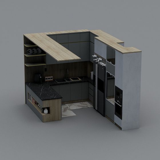 Stylish Low-Poly Kitchen 3D model Design