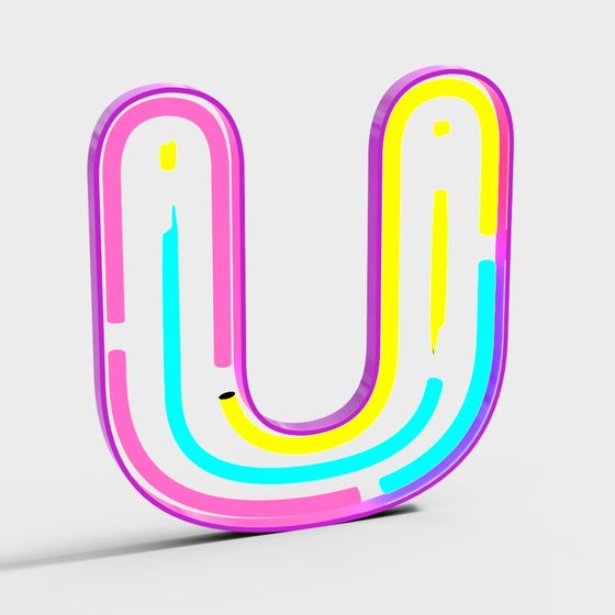 Neon Letter 'U' 3D Model for Creative Projects