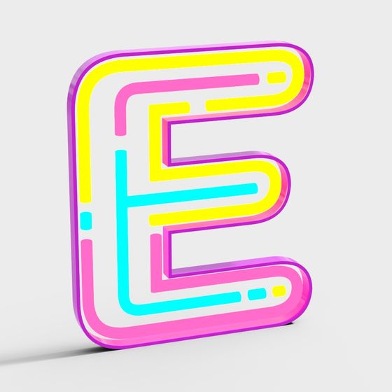 Luminous Text E 3D Model in Various Colors