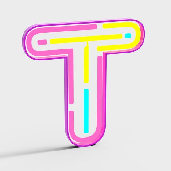 Futuristic 3D Model of Letter 'T' with Neon Glow