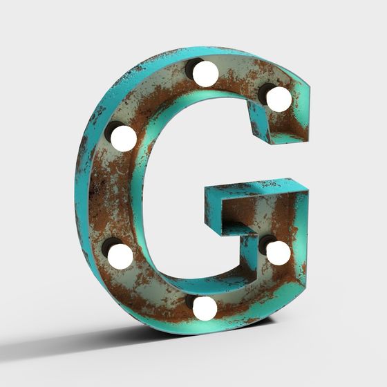 Industrial Style Text G 3D Model in Green and Wood Color