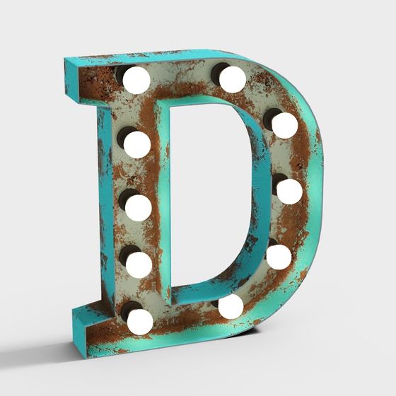 Industrial Style Text D 3D Model in Green and Gold