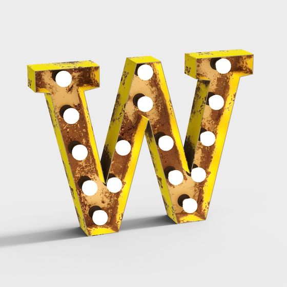 Vintage Style 3D Model Letter 'W' with Light Effects