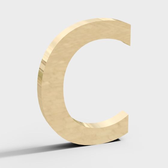 Golden Letter C 3D model - Modern Low Poly Design