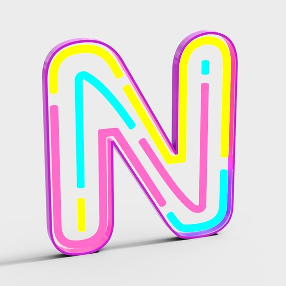 Neon 'N' Low Poly 3D Model