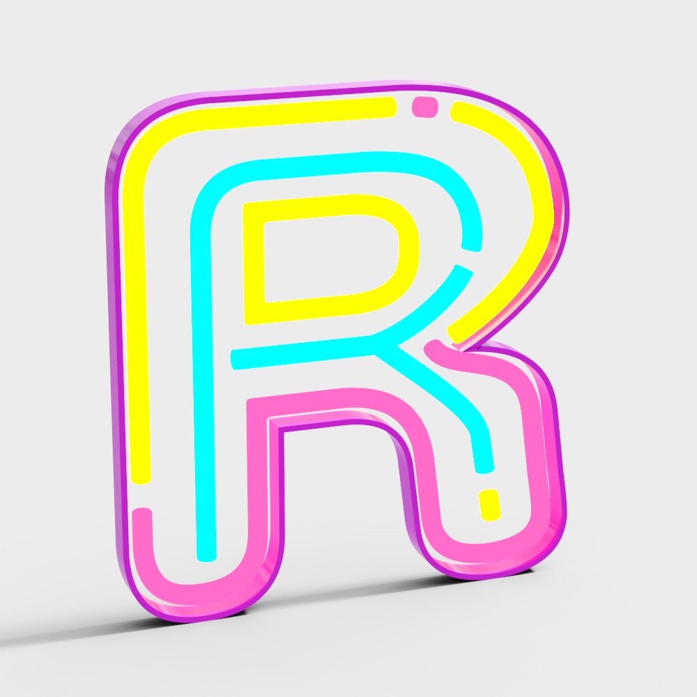 Vibrant Low-Poly Neon Letter R 3D model