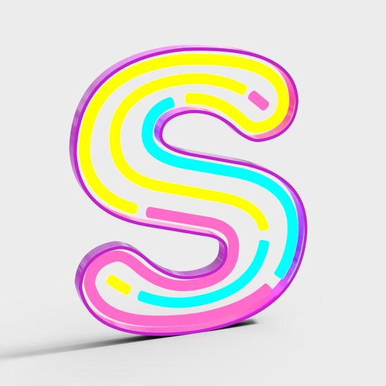 Vibrant Neon Letter S 3D Model