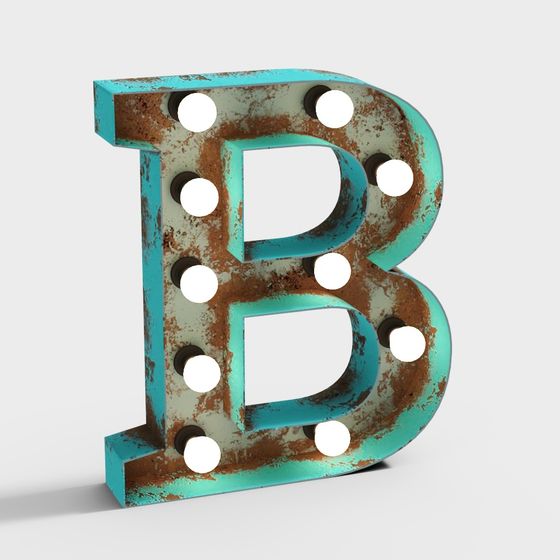 Industrial Style Text B 3D Model in Green and Wood Color