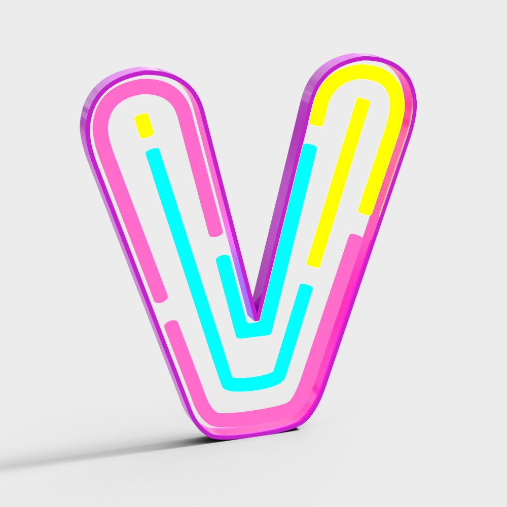 Neon Letter 'V' 3D Model