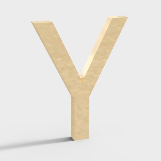Golden 3D Letter Y Model with Low Poly Design
