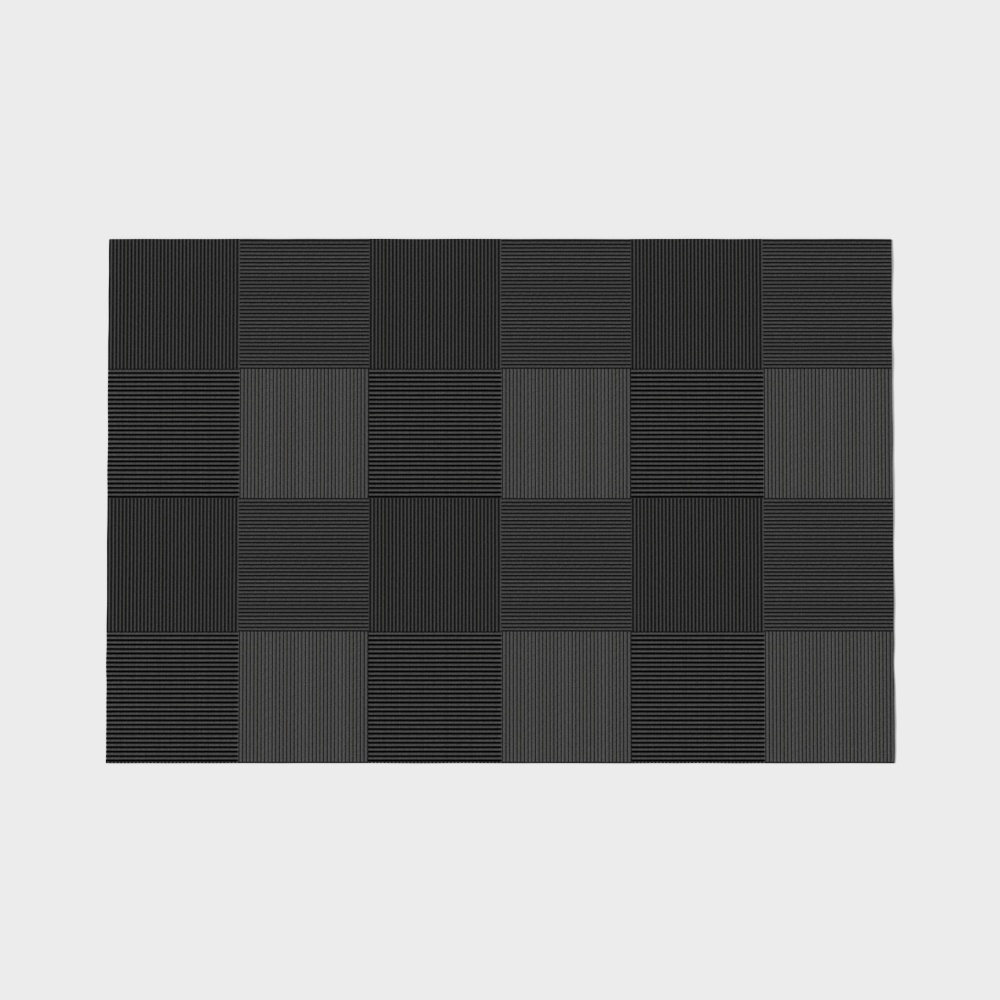 Black square acoustic foam panel with ribbed texture for soundproofing on white background