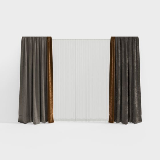 Elegant Gray Curtain 3D model with Golden Accents