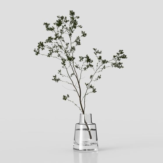 Natural Branches in Glass Vase 3D model for Modern Spaces