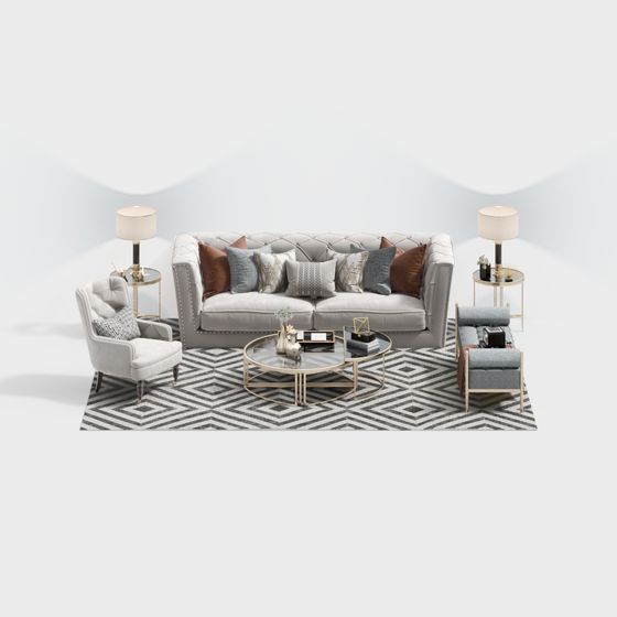 Stylish Low-Poly 3D Sofa Set Model for Modern Spaces