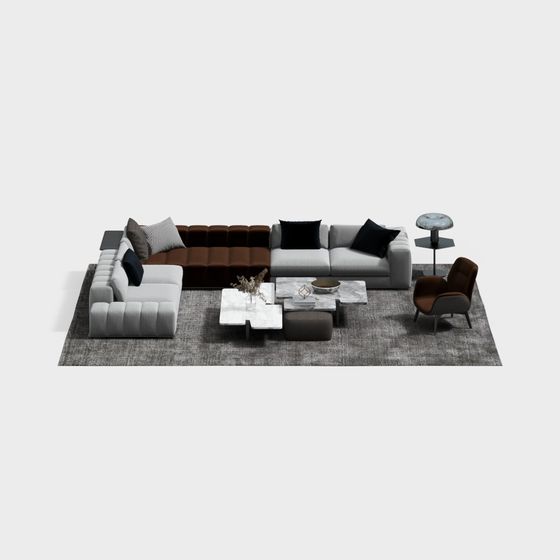 Stylish Low-Polygon Sofa Set 3D model