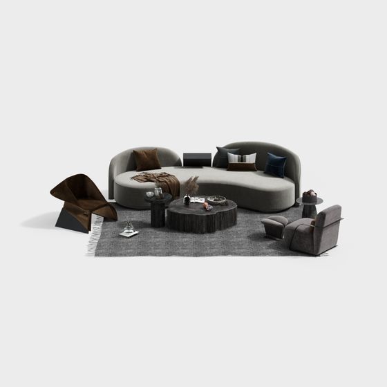 Elegant Low-Polygon Sofa Set 3D model