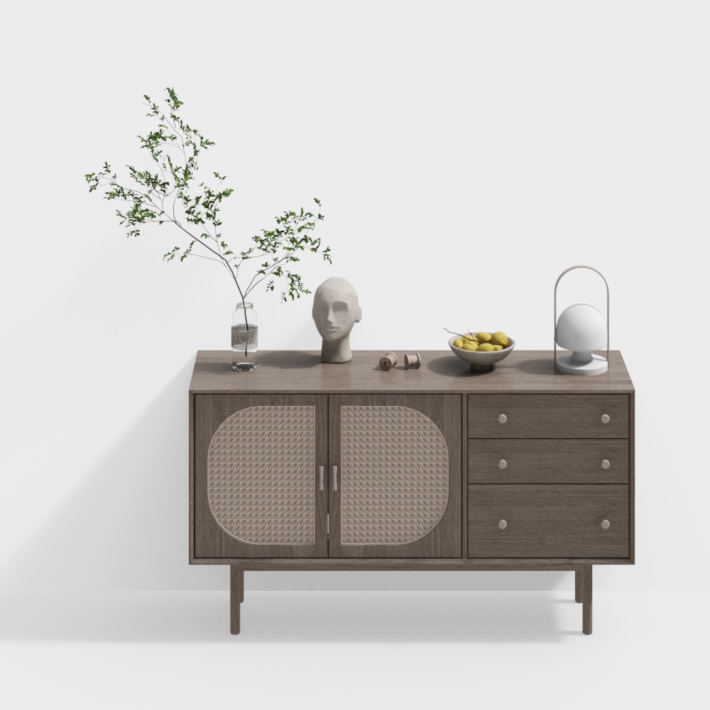 Mid-Century Sideboard 3D Model – Low-Poly Wood Design