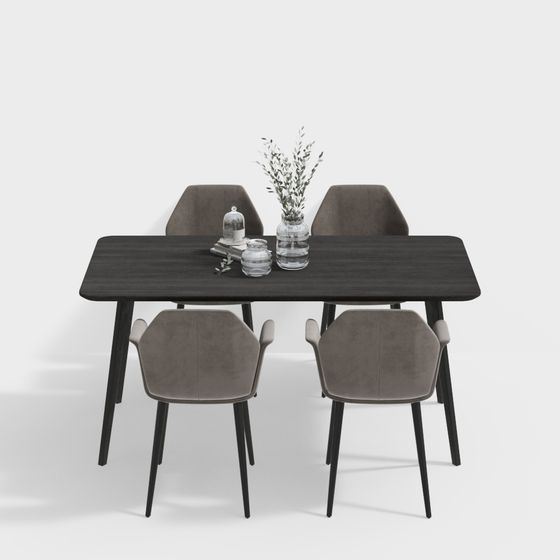 Brown Dining Table Set 3D Model for Stylish Dining Rooms