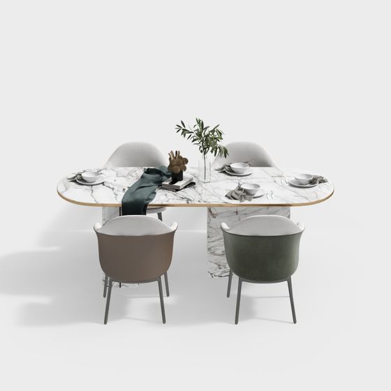 Stylish Marble Dining Table and Chairs 3D model for Modern Spaces