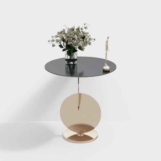 Minimalist Round Table 3D Model – Black and Gold Design