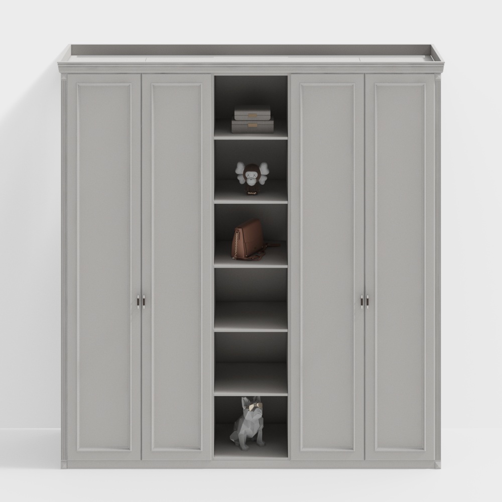 Elegant Minimalist Wardrobe 3D Model – Low-Poly Gray Design