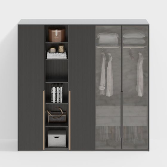Modern Wardrobe 3D Model in Gray