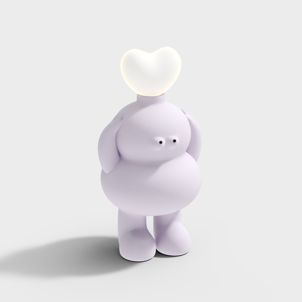 Charming Heart-Shaped Lamp 3D Model – Soft Purple Design