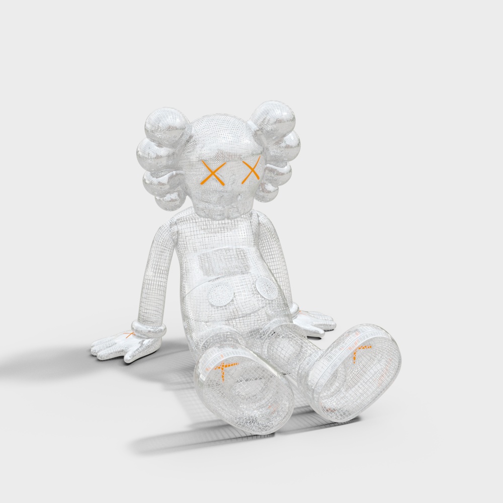 Unique Kaws Bear 3D Model – Low Poly Glass Effect