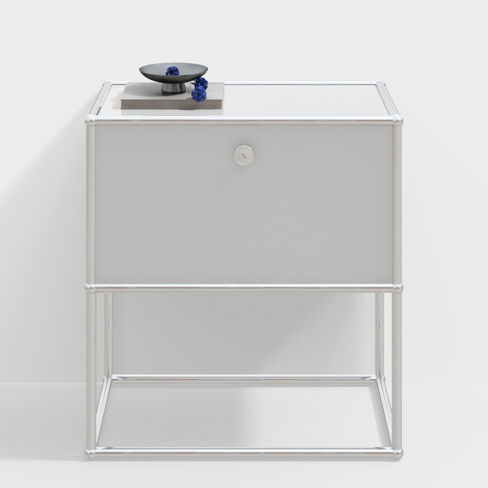 Stylish Modern Nightstand 3D Model – Minimalist Silver Design