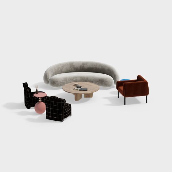 Modern Vintage-Inspired 3D Furniture Set