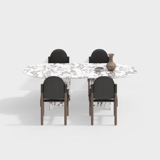 Marble Dining Table and Chairs Set 3D model