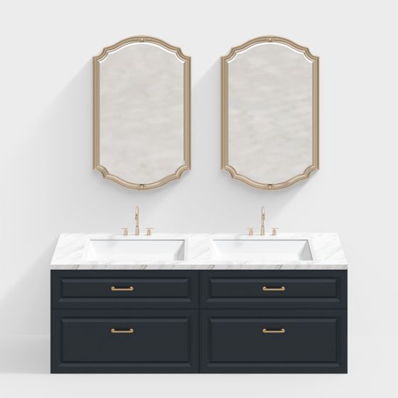 Elegant Double Vanity Bathroom Cabinet 3D model