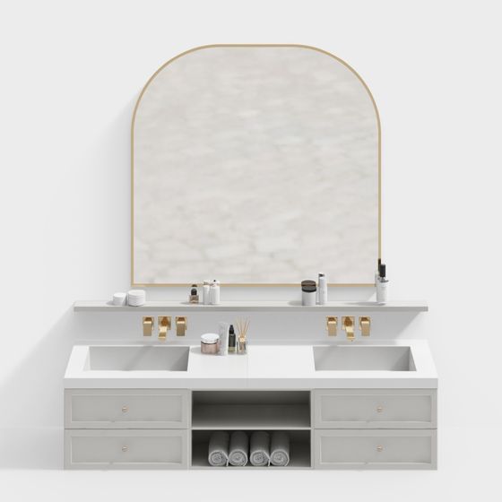 Stylish Double Sink Bathroom Vanity 3D model for Modern Spaces