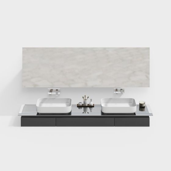 Sleek Double Sink Bathroom Vanity 3D model for Contemporary Spaces