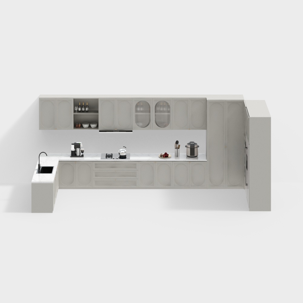 Modern Kitchen 3D Model – Minimalist Gray Cabinets