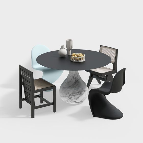 Modern Minimalist Dining Table and Chair Set 3D model