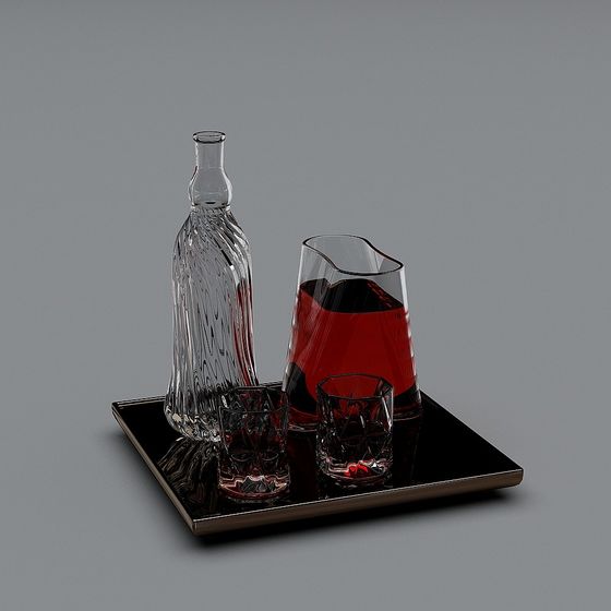 Elegant Wine Set 3D model for Sophisticated Designs