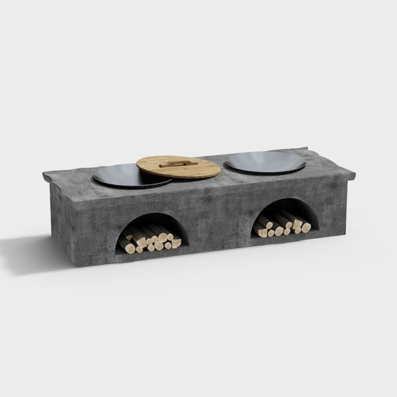 Concrete Double Stove 3D Model for Modern Kitchens