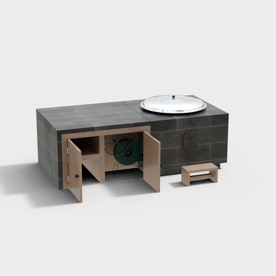 Kitchen Island 3D Model in Black and Brown