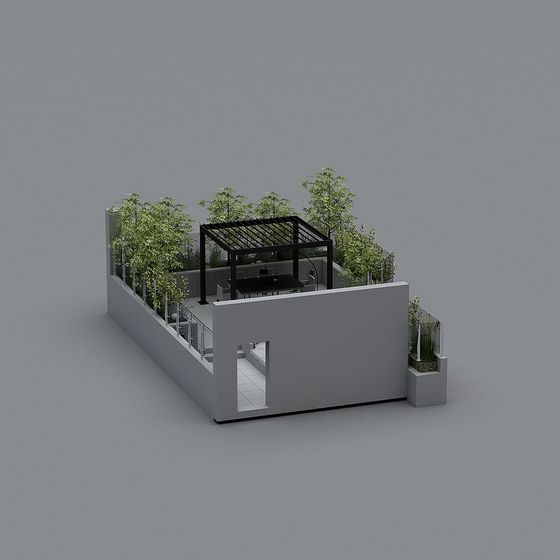 Stylish Rooftop Garden 3D model for Modern Architecture