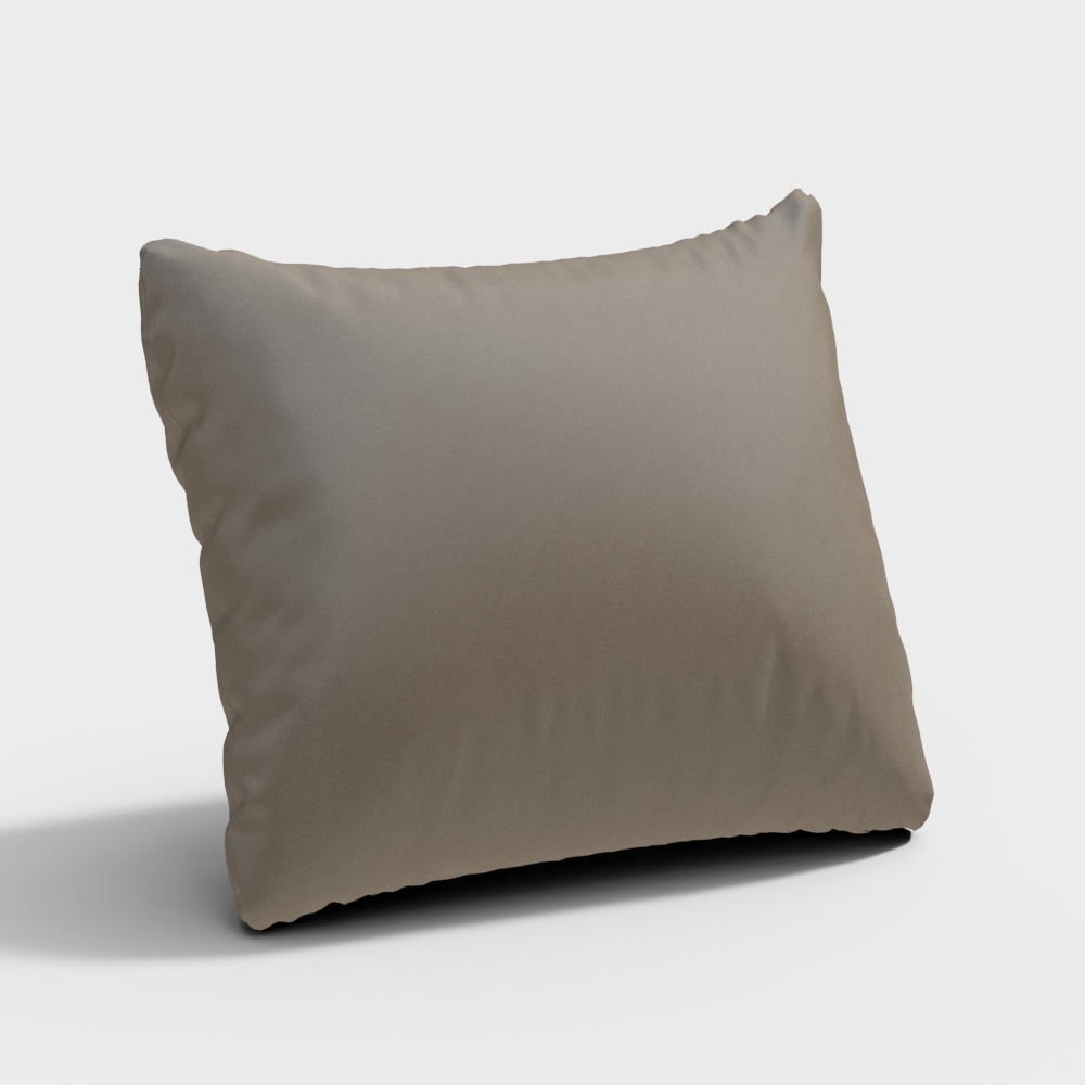 Square taupe fabric throw pillow with soft texture on white background